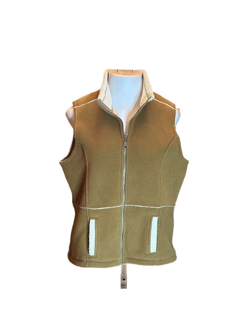 CHRISTOPHER & BANKS Cozy Warm Camel & Cream Sherpa Fleece Zip up Vest Size L